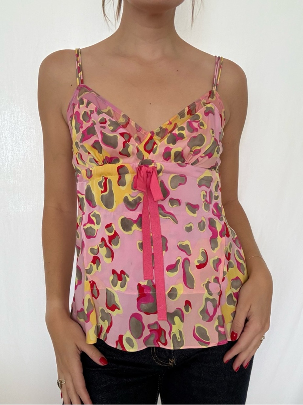 Diane Von Furstenberg Pink & Yellow Printed Spaghetti Strap Cami